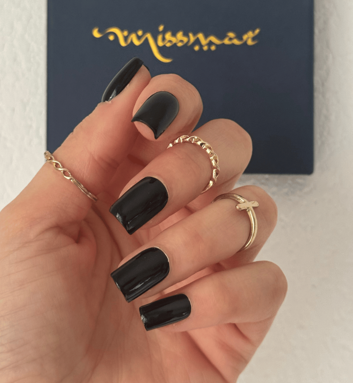 Solid Glossy Black Square Nails — Short Winter Gel Nails