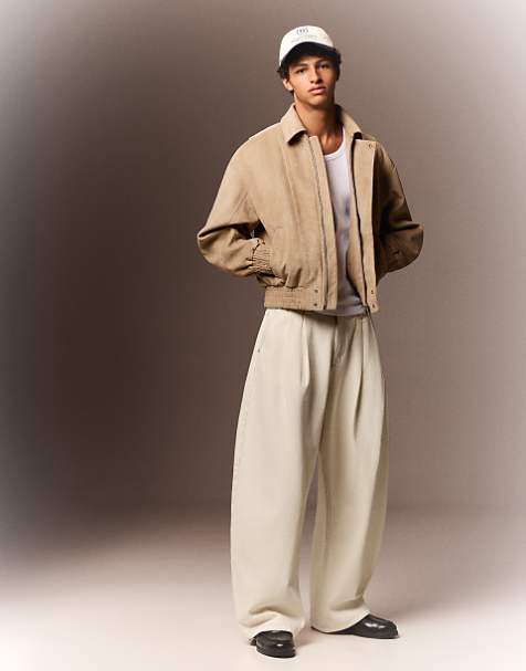 Oversized Trousers Paired with a Cropped Bomber Jacket Oversized Trousers Paired with a Cropped Bomber Jacket β Winter Outfits for Men