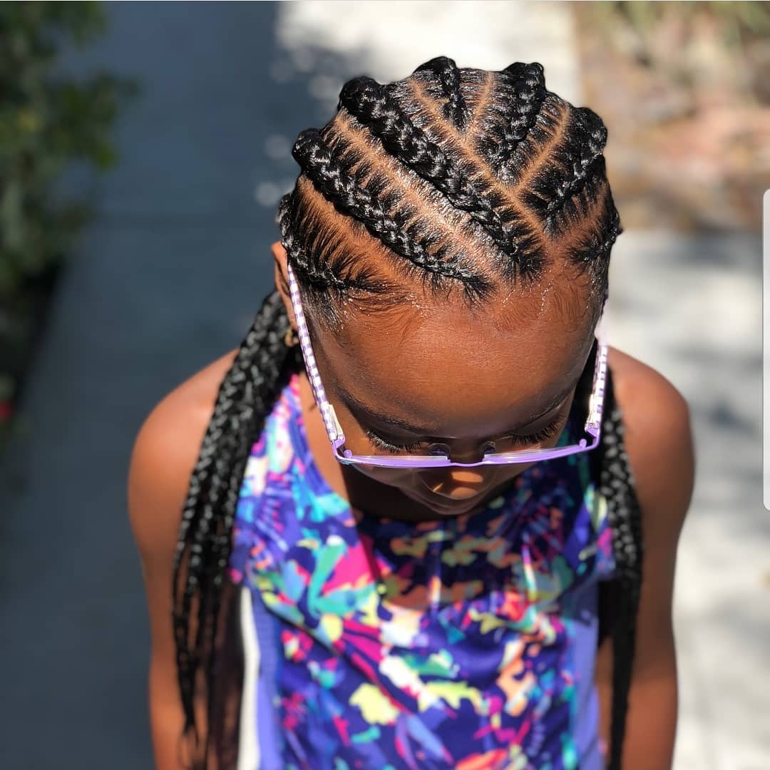 Geometric Cornrows Into Beaded Pigtails Geometric Cornrows Into Beaded Pigtails β Winter Hairstyles for Black Kids