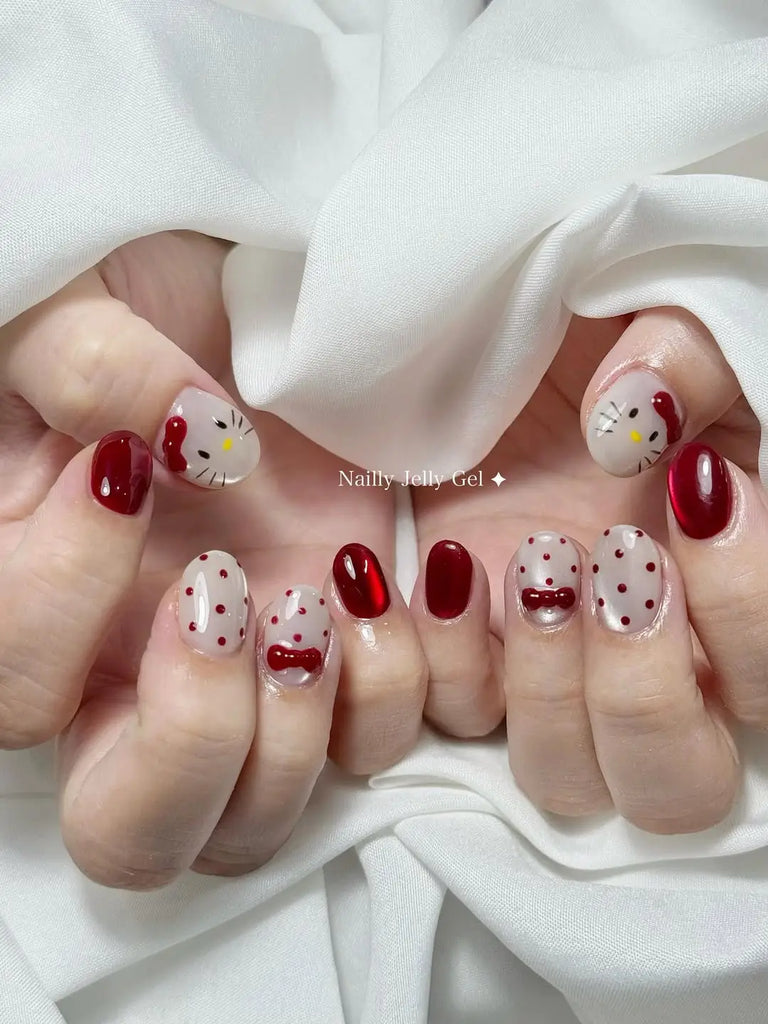 Short Oval Sheer White Hello Kitty Short Oval Sheer White Hello Kitty β Hello Kitty Christmas Nails 2026