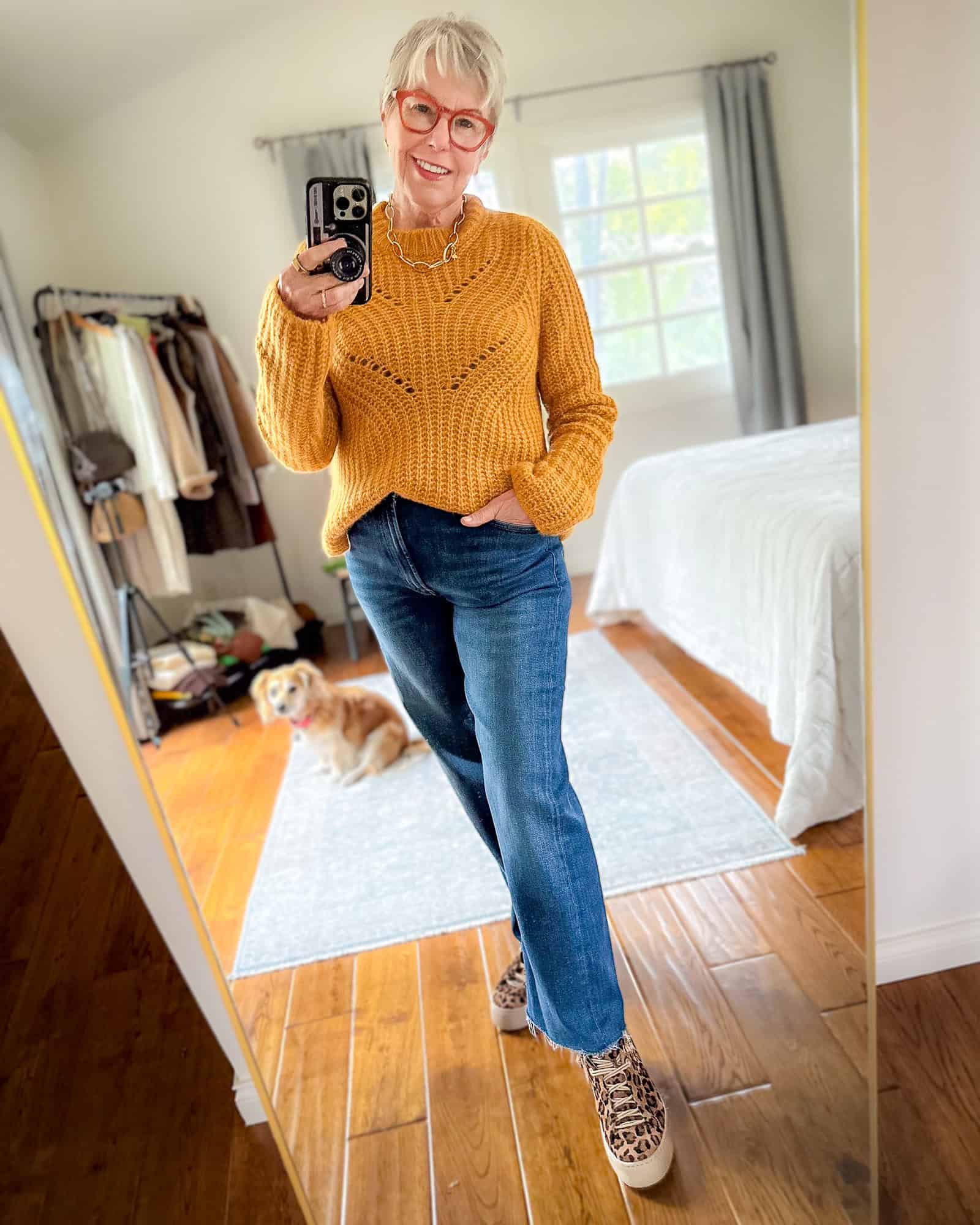 Ochre Yellow Chunky Knit Sweater With Straight-Leg Jeans Ochre Yellow Chunky Knit Sweater With Straight-Leg Jeans β Sweater Outfits
