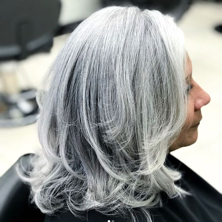 Medium Gray Soft Waves Lob Medium Gray Soft Waves Lob β Winter Hair Colors for Gray Hair