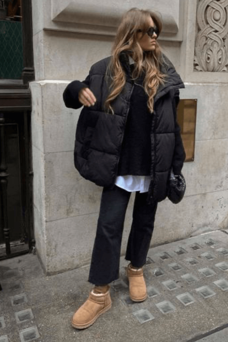 Chic Layering: Puffer Vest Over Knitwear — Snow Day Outfits
