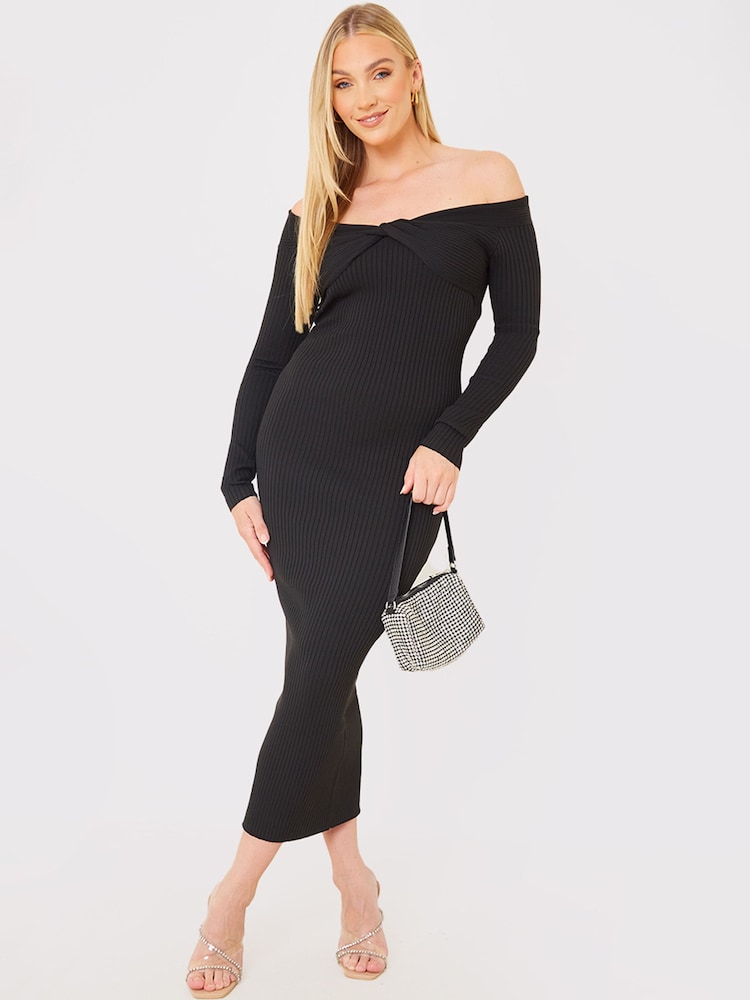 Black Off-the-Shoulder Maxi Dress for Evening — Sweater Dress Outfits