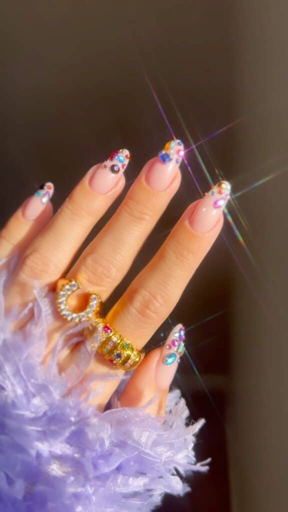 Multicolor Gem Long Almond Nails Multicolor Gem Long Almond Nails β NYE Nails 2027