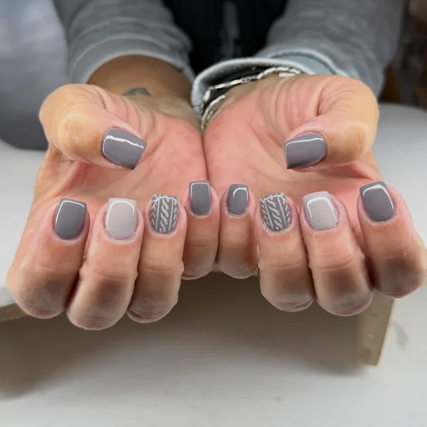 Any Season Cozy Feel Short Square Grey All-Over Knit — Sweater Nails