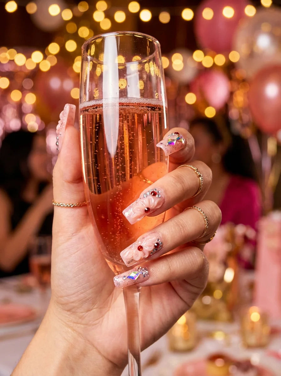 Celebratory Festive Visual Idea — Winter Champagne Nails