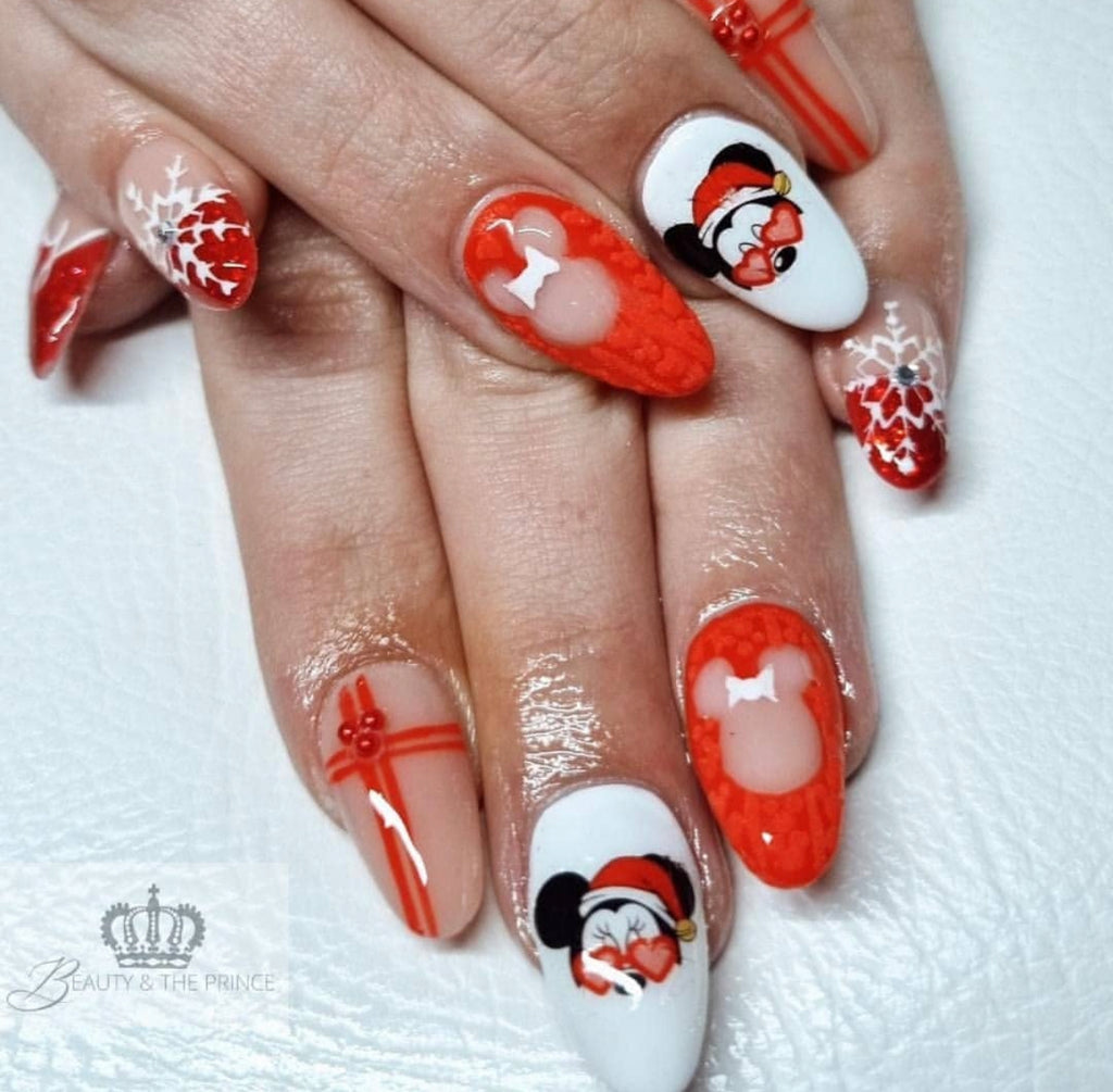Festive Minnie Mouse Almond Nails Festive Minnie Mouse Almond Nails β Disney Christmas Nails 2026