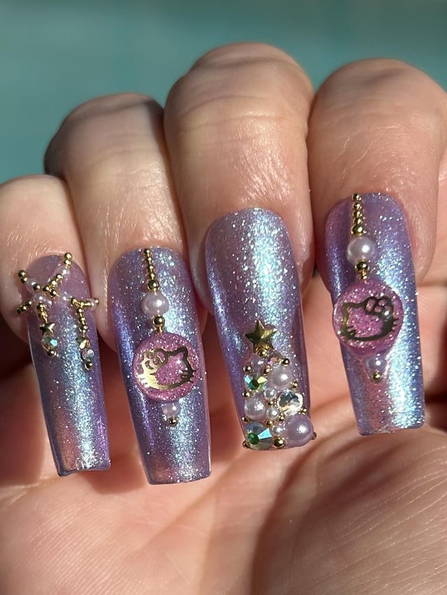 Long Coffin Iridescent Lilac 3D Charms Long Coffin Iridescent Lilac 3D Charms β Hello Kitty Christmas Nails 2026