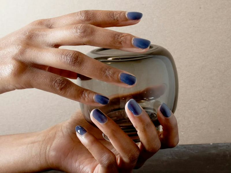 Deep Navy Blue Glossy Short Oval — Winter Nail Colors for Short Nails