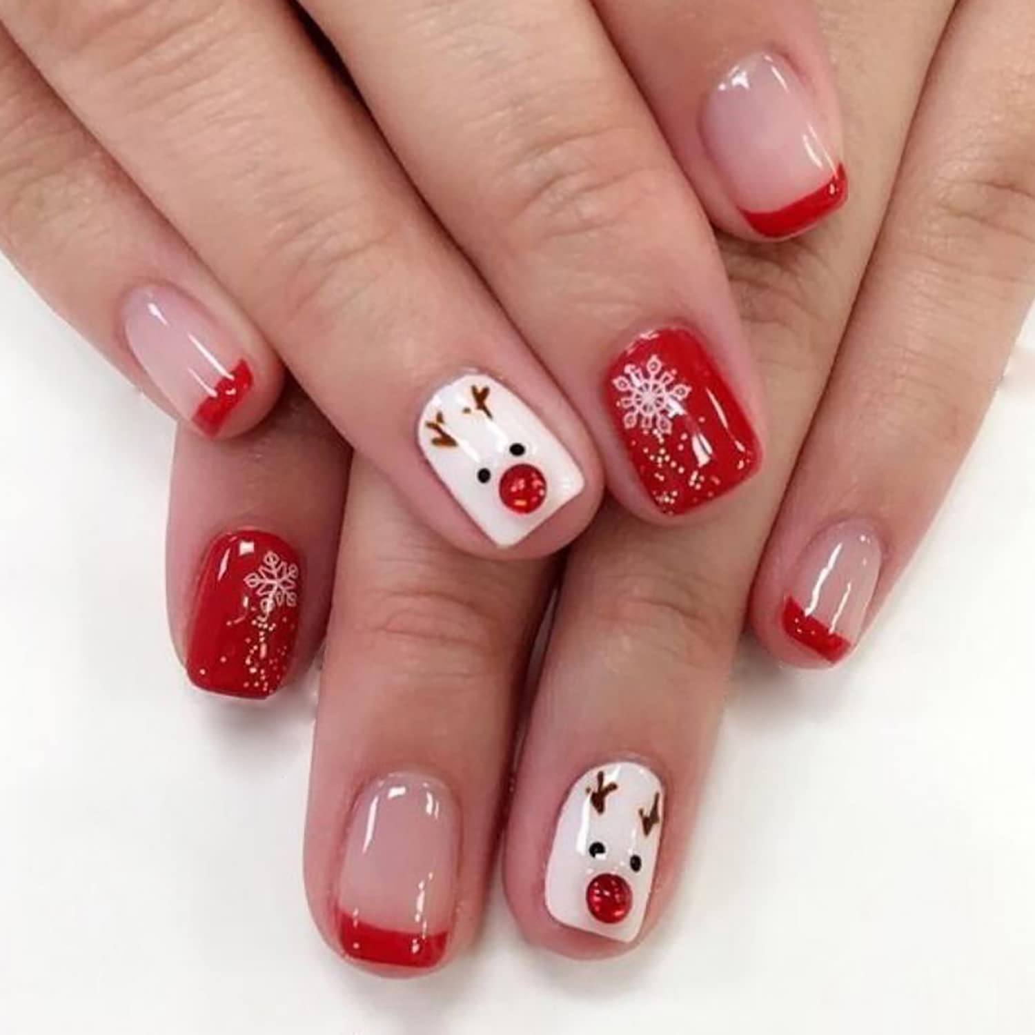 Short Square Holiday Character Nails — Winter Acrylic Nails