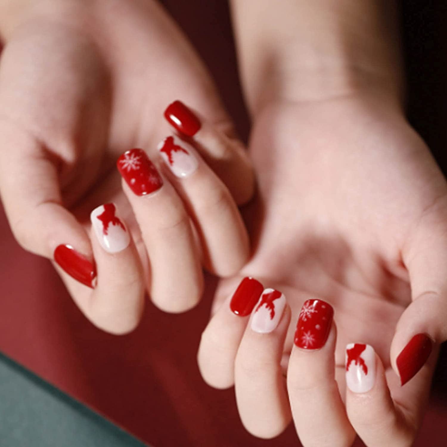 Red & White Christmas Characters Red & White Christmas Characters β Short Christmas Square Nails 2026