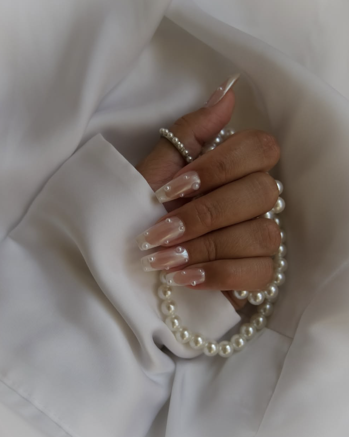 Pearl Embellished French Tip Square Nails Pearl Embellished French Tip Square Nails β New Years Eve Nails 2027