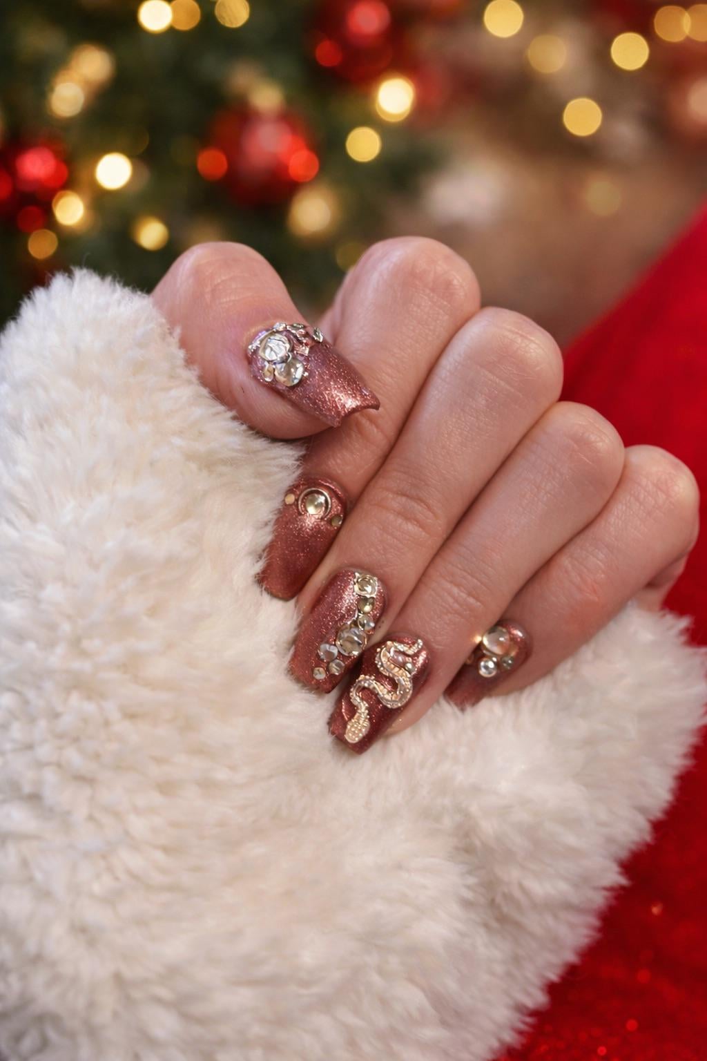 Rhinestones Glitter And A Snake Motif Visual Idea Rhinestones Glitter And A Snake Motif Visual Idea β Christmas Nails 2026