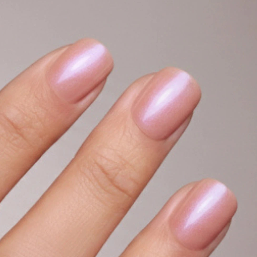 Short Oval Peachy Pink with Pearlescent Sheen Short Oval Peachy Pink with Pearlescent Sheen β Winter Pink Nails