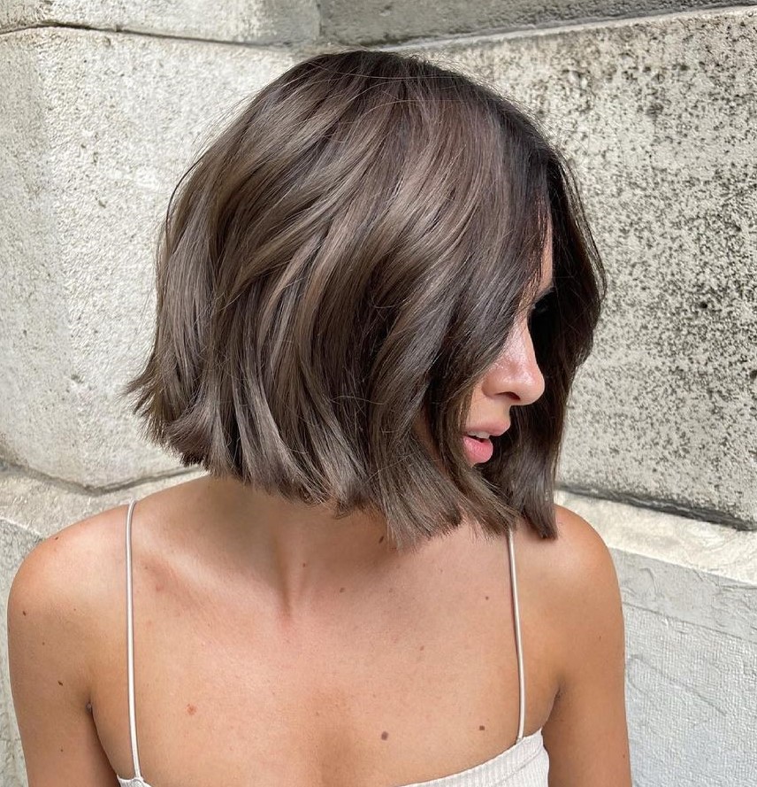Textured Ash Brown Bob With Side Part Textured Ash Brown Bob With Side Part β Ash Brown Hair