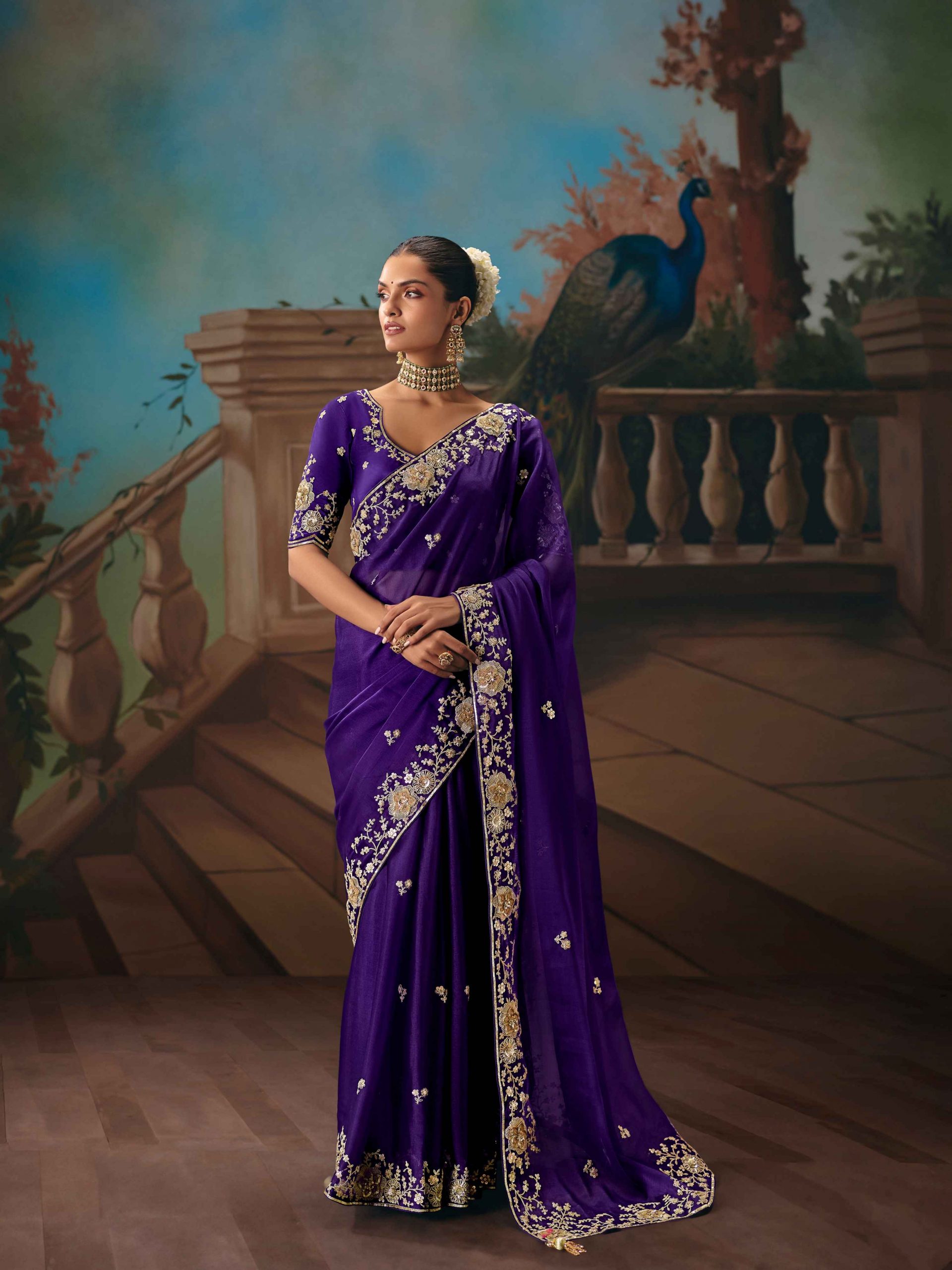 Embellished Royal Purple Silk Saree for Festive Occasions Embellished Royal Purple Silk Saree for Festive Occasions β Royal Purple Outfits
