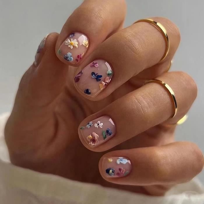 Short Square Floral Accent Nails — Cute New Years Nails 2027