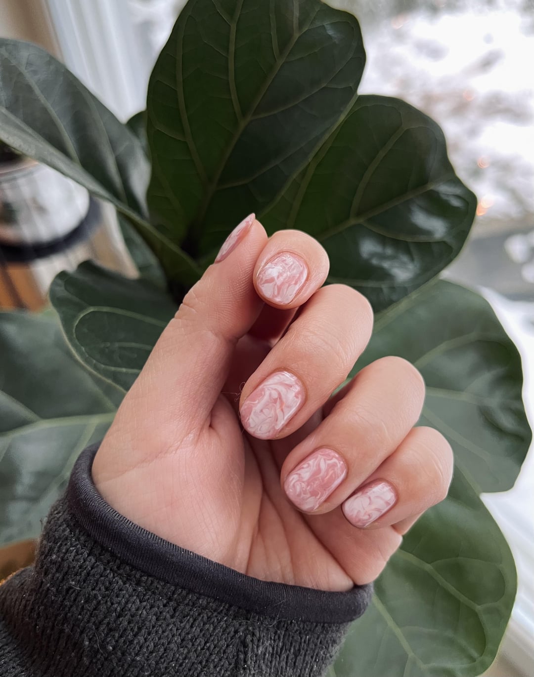 Soft Pink and White Marbled Short Square Soft Pink and White Marbled Short Square β Clean Girl Winter Nails