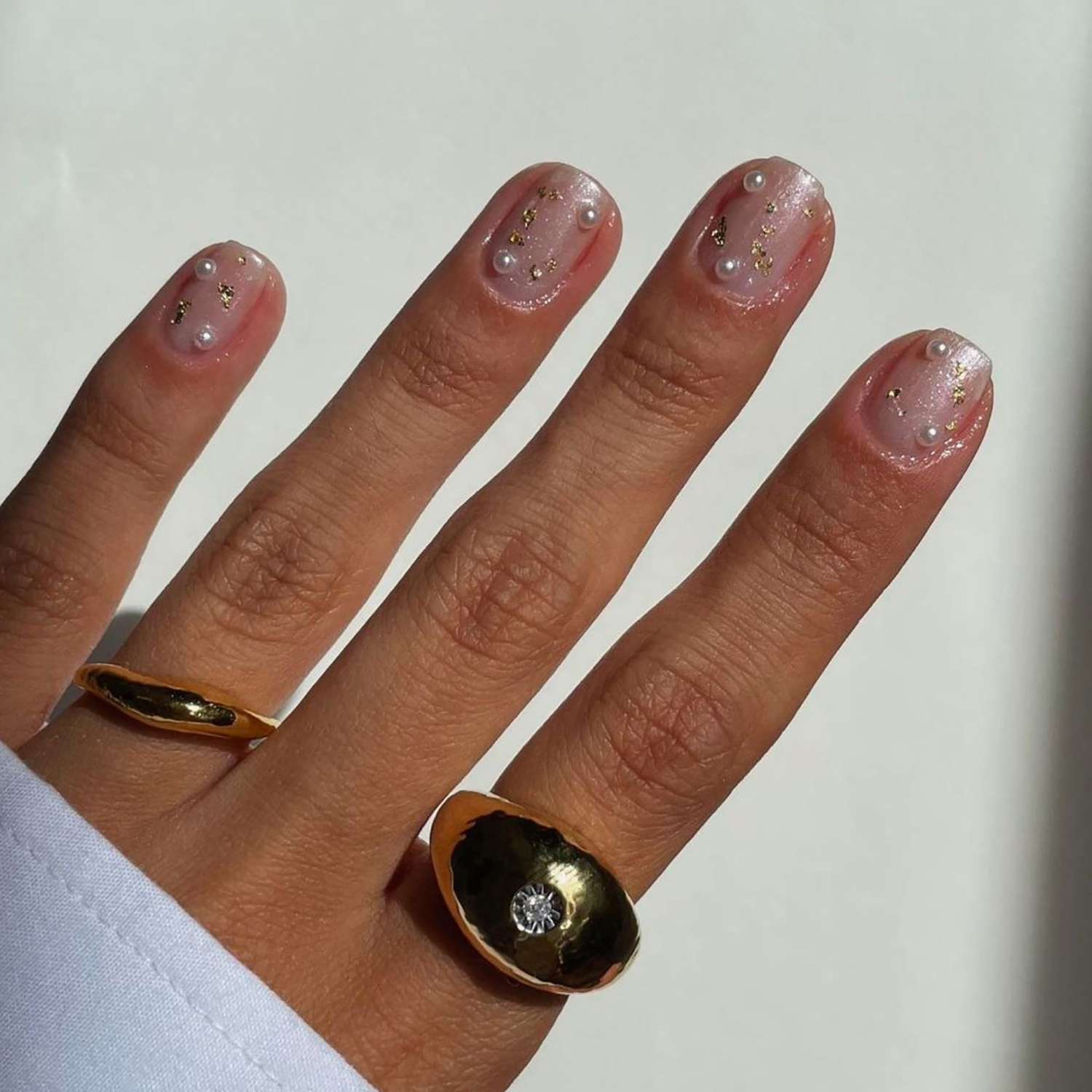 Sheer Pearl Gold Flake Short Square Sheer Pearl Gold Flake Short Square β Winter Wedding Nails