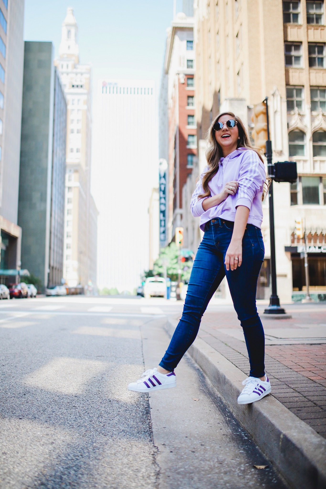 Vibrant Purple Cropped Hoodie with Skinny Jeans — Hoodie Outfits
