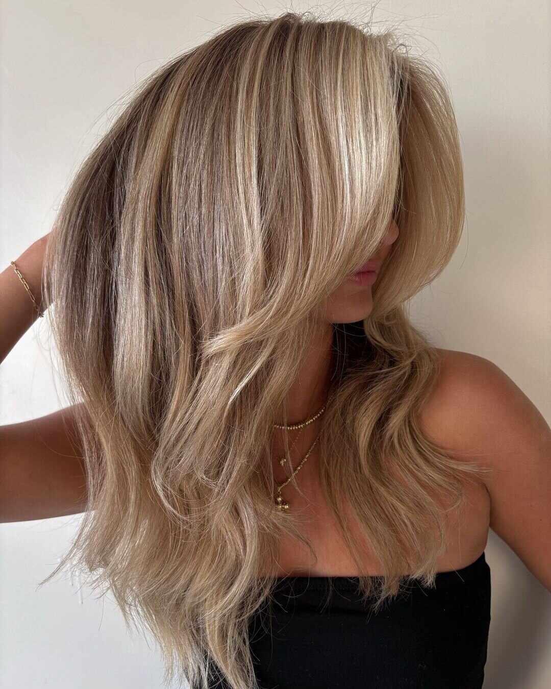 Dark Blonde With Ash Blonde Curtain Bangs — Winter Highlights