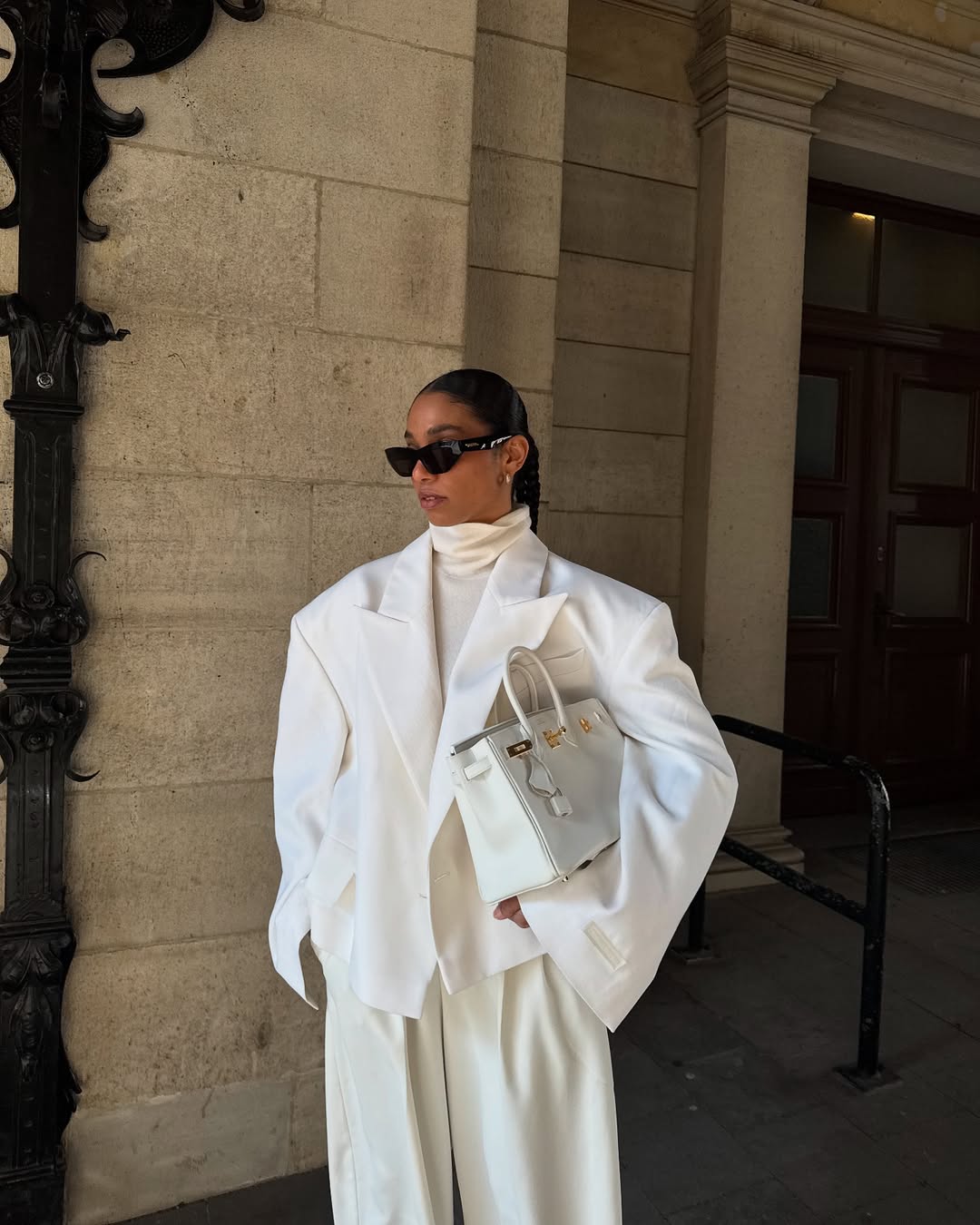 Sharp Power Suit in All White — Winter White Outfits