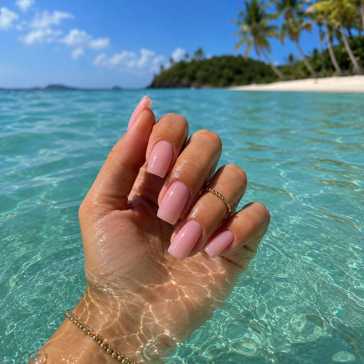Short Square Sheer Pink Vacation Nails — Holiday Nail Colors 2026