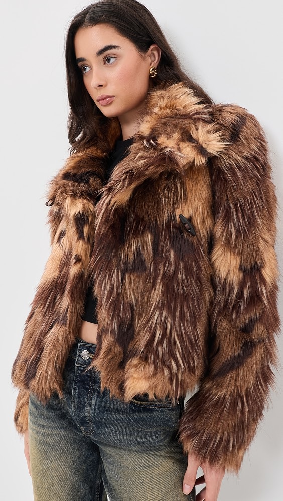 Cropped Multi-Toned Fur Jacket with Distressed Denim for a Textured Look — Winter Jackets for Women