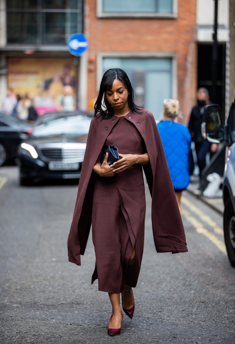 Deep Brown Ensemble with a Dramatic Cape — Car Coat Outfits