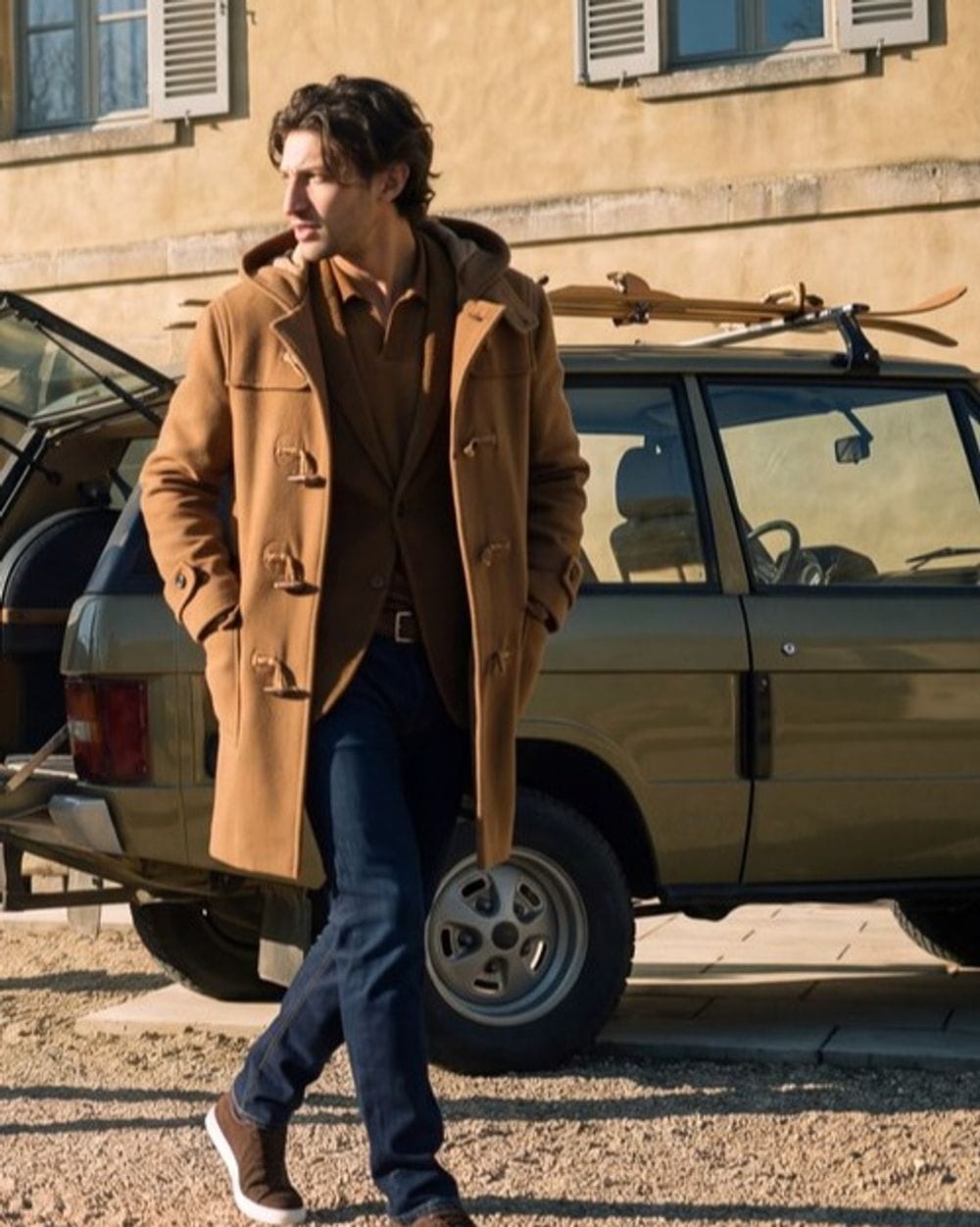Camel Duffle Coat with Casual Layers Camel Duffle Coat with Casual Layers β Winter Outfits for Men