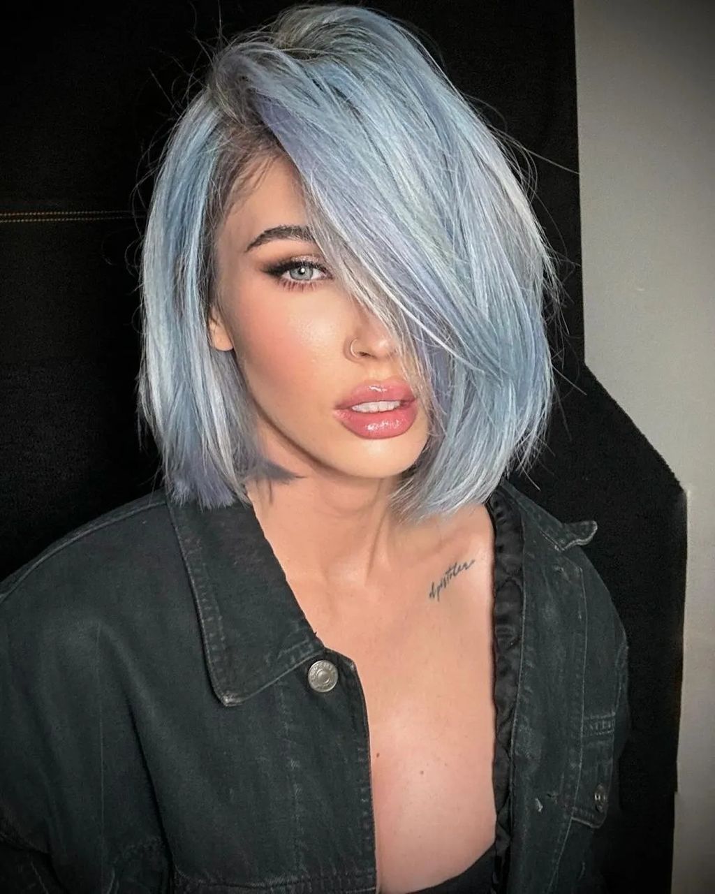 Icy Pastel Blue Bob With Lavender Icy Pastel Blue Bob With Lavender β Winter Hair Colors for Olive Skin