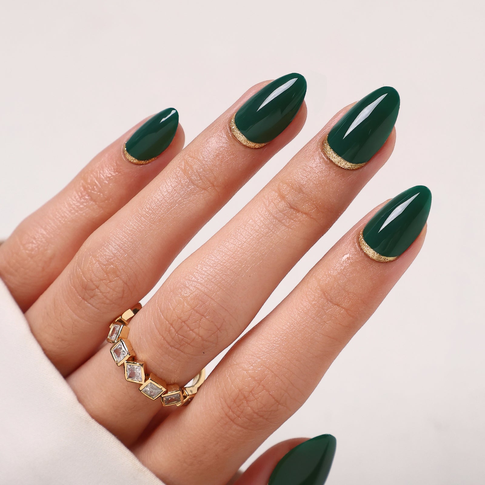 Emerald Green Gold Foil Almond Nails — New Years Press On Nails 2027