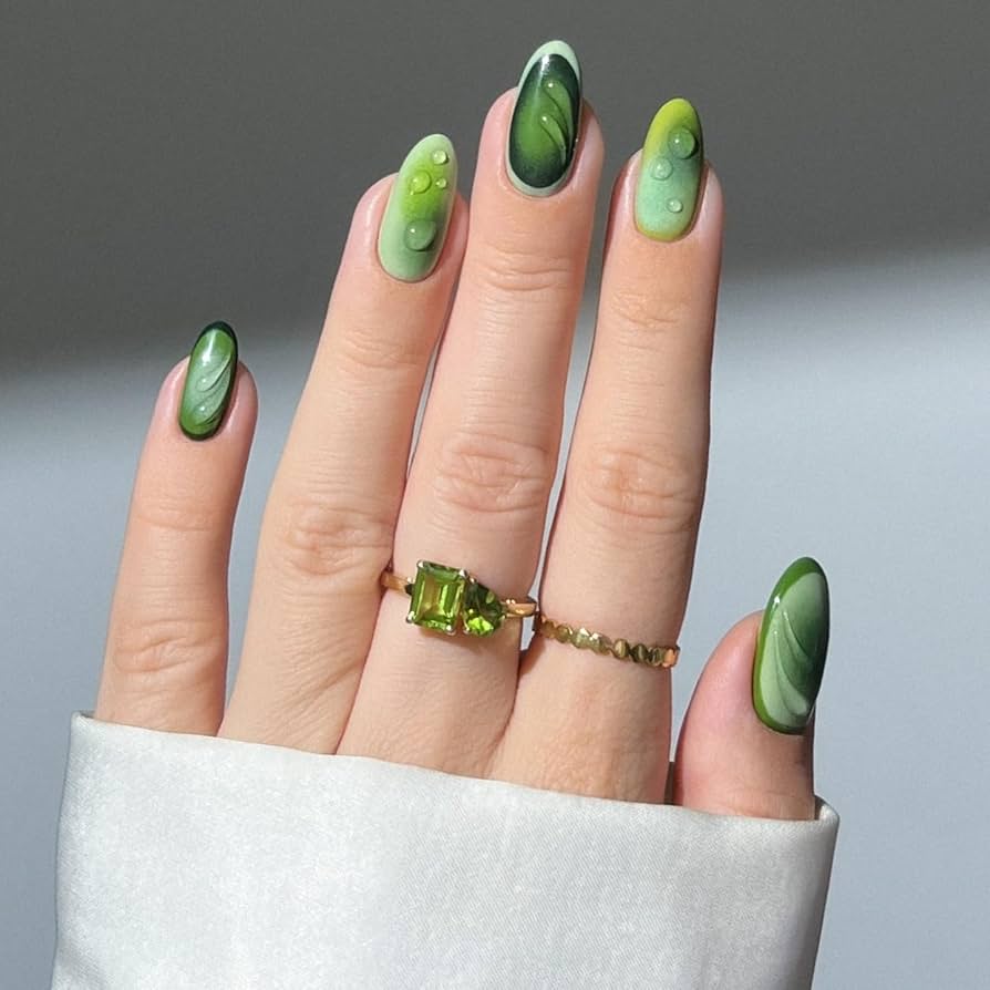 Green Gradient Water Droplet Nails Green Gradient Water Droplet Nails β Emerald Green Nails