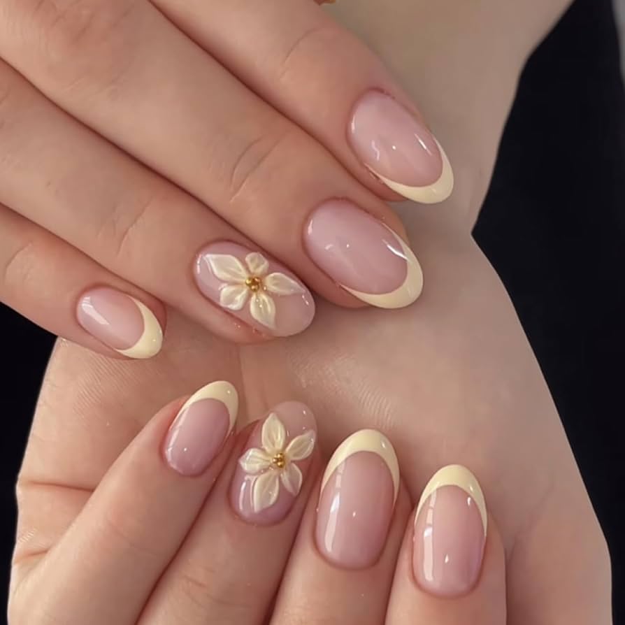 Sheer Pink with 3D Flowers Sheer Pink with 3D Flowers β Christmas Oval Nails 2026