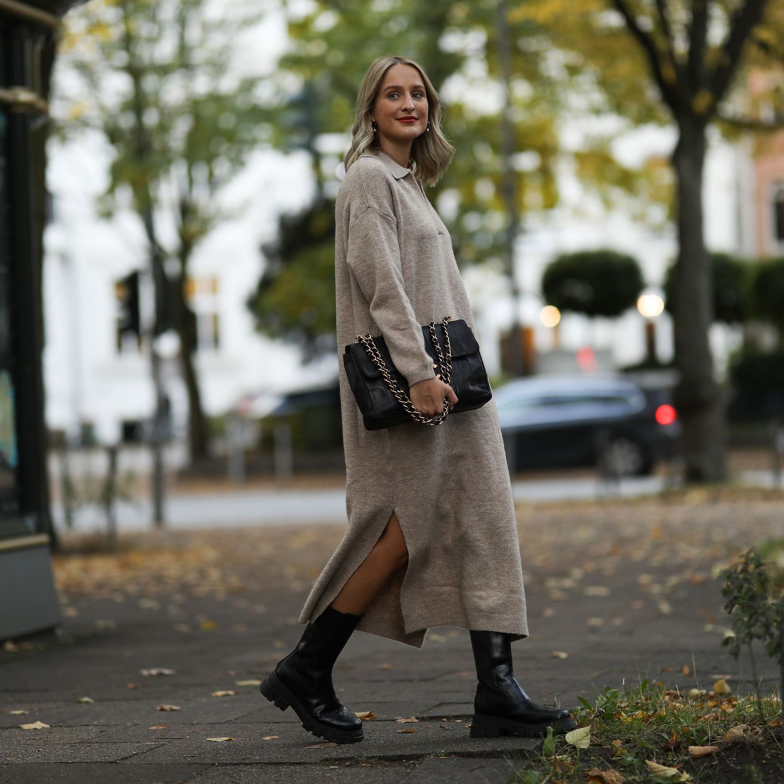 Chic Knit Dress with Lug Sole Boots Chic Knit Dress with Lug Sole Boots β Winter Outfits for Women Over 50