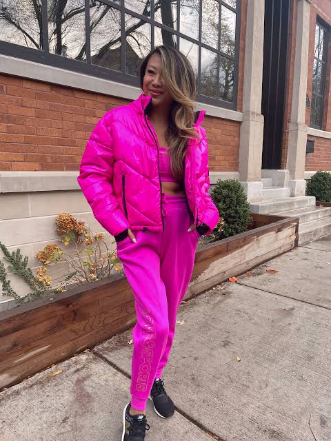 Hot Pink Puffer Jacket Athleisure Set Hot Pink Puffer Jacket Athleisure Set β Winter Athleisure Outfits