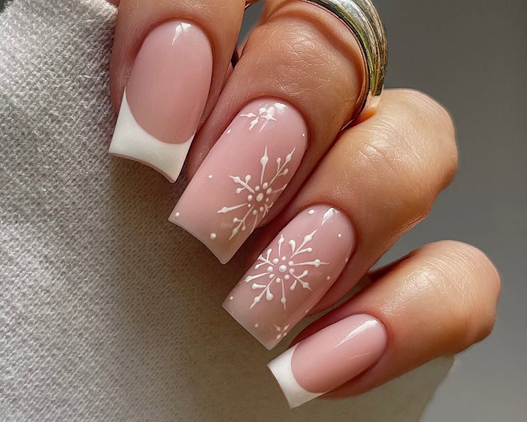 Detailed Snowflakes on French Tips — Cute Winter Nails