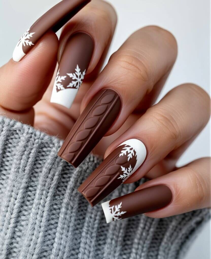 Matte With Raised Cable Knit Texture Visual Idea — Cozy Winter Nails