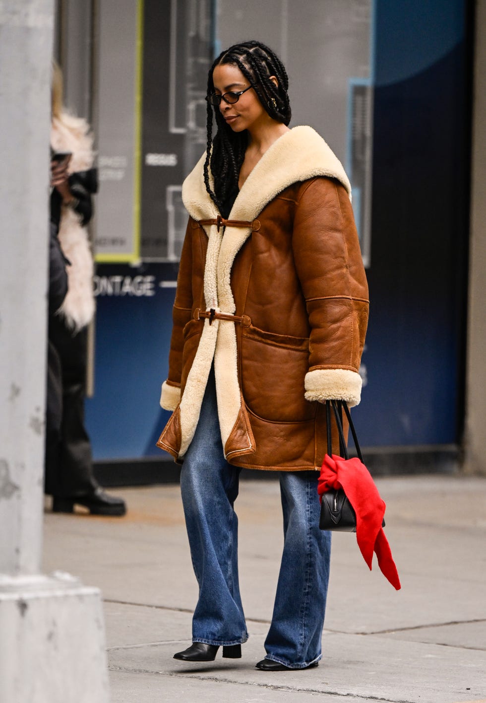 Shearling Lined Jacket with Casual Denim — NYC Winter Outfits