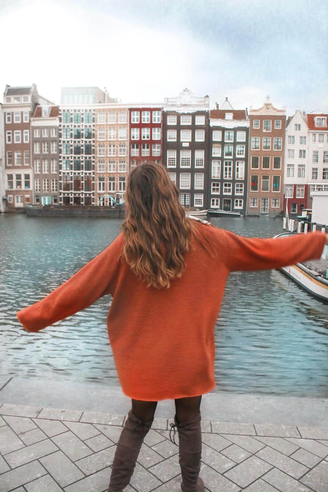 Orange Oversized Sweater Dress with Over-the-Knee Boots — Sweater Dress Outfits