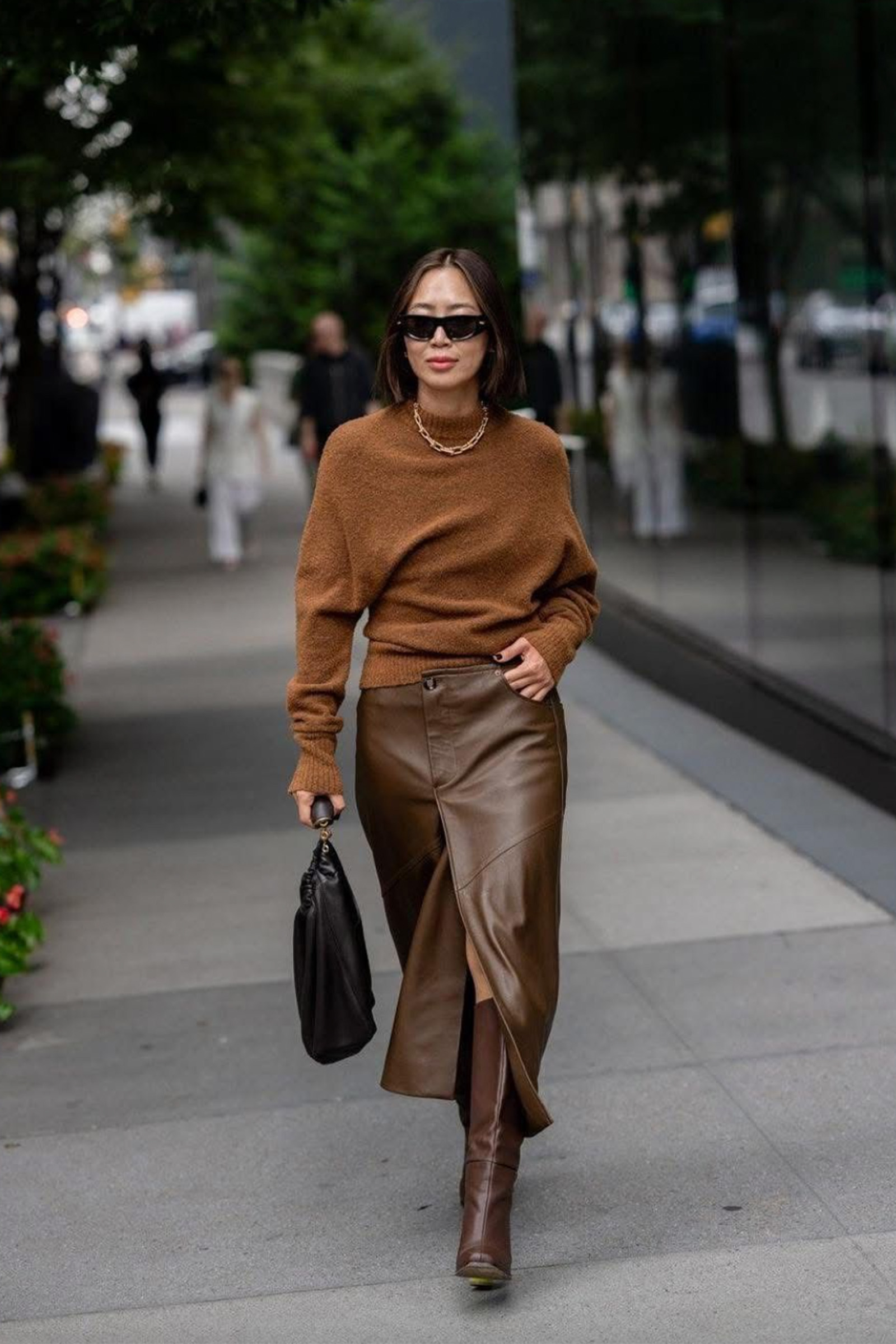 Black Leather Culottes with Leopard Print Blouse — Leather Skirt Outfits
