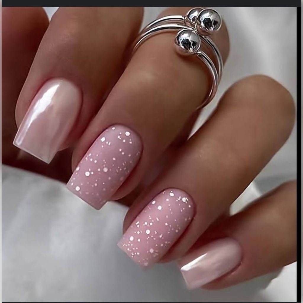 White Glitter Dots Visual Idea — Classy Winter Nails