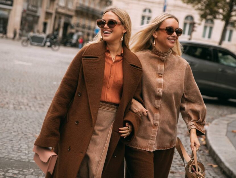 Textured Brown Coat with Orange Button-Up — Brown Coat Outfits