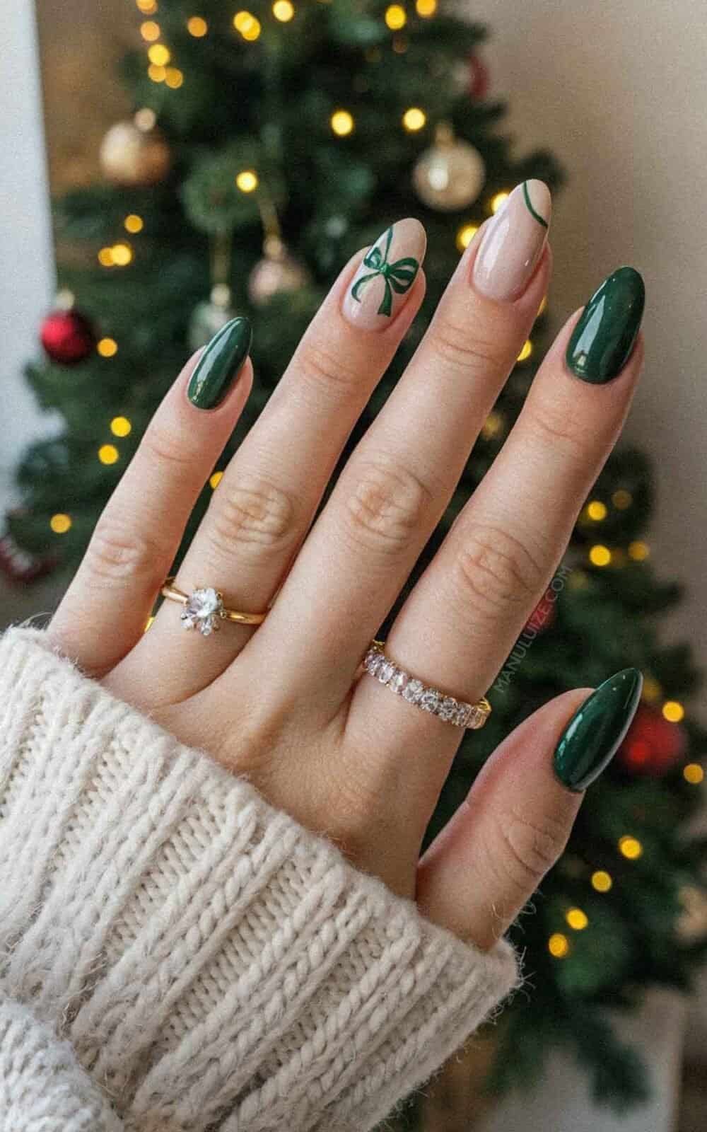 Forest Green Bow Medium Stiletto Nails Forest Green Bow Medium Stiletto Nails β Christmas Stiletto Nails 2026