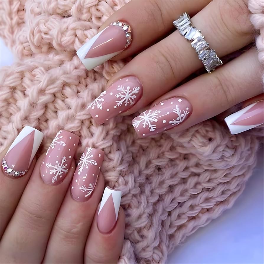 Dusty Pink Snowflake French Nails Dusty Pink Snowflake French Nails β Christmas Acrylic Nails 2026