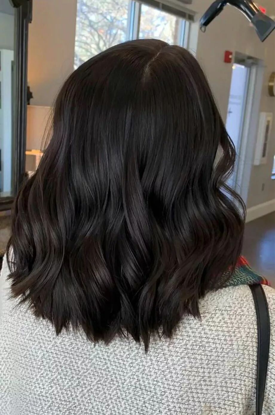Glossy Espresso Brown Lob — Winter Hair Colors for Brunettes