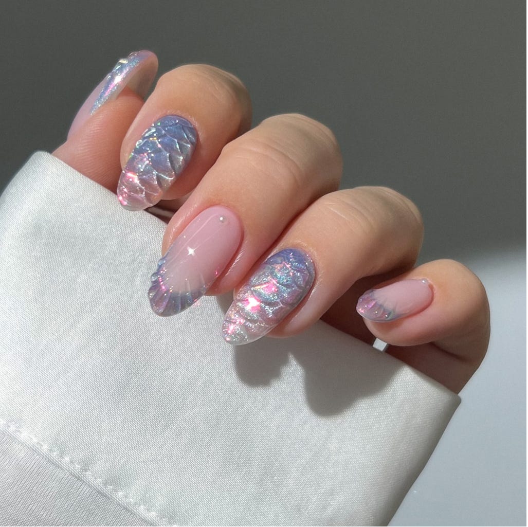 Iridescent Scale Oval Nails Iridescent Scale Oval Nails β Holiday Nails 2026