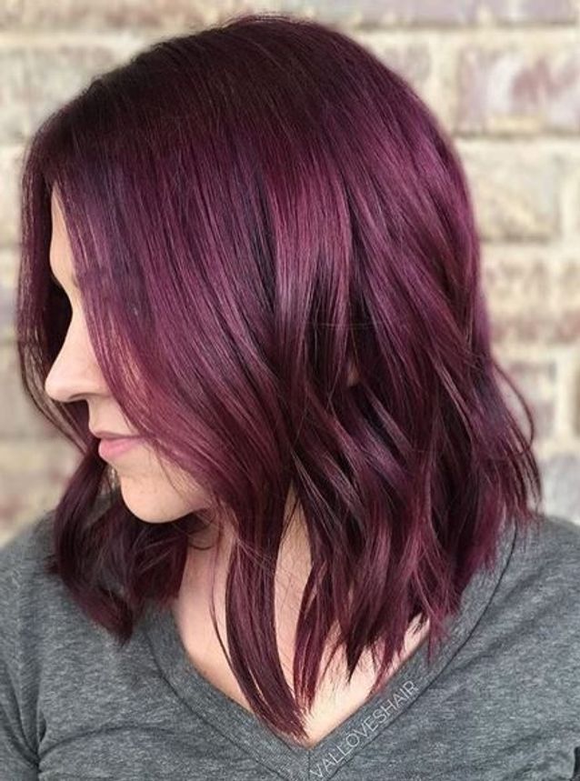 Vibrant Burgundy Lob — Burgundy Hair Color