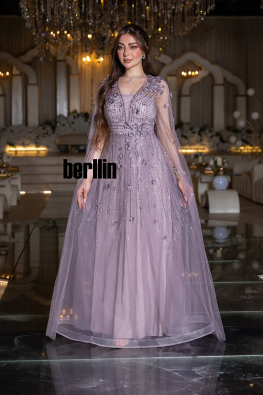 Light Purple Tulle Gown with Cape Sleeves Light Purple Tulle Gown with Cape Sleeves β Royal Purple Outfits